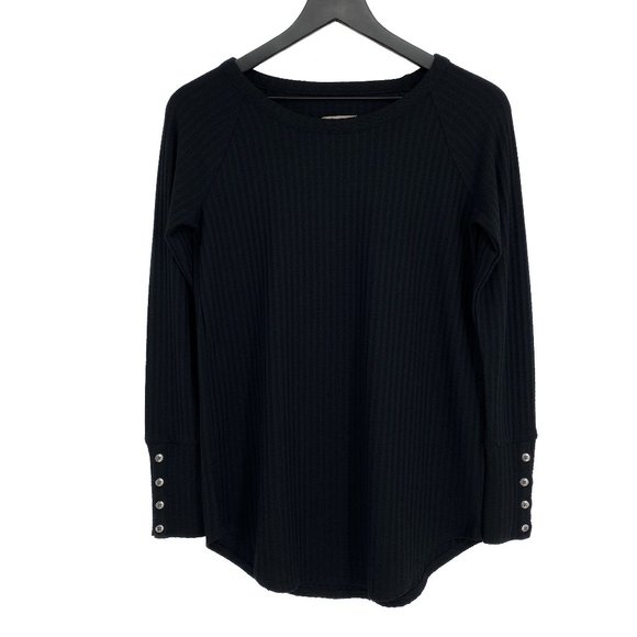 CHASER Waffle Knit Henley Thermal Black Long Sleeve Four Button Cuff Size S - Picture 1 of 16